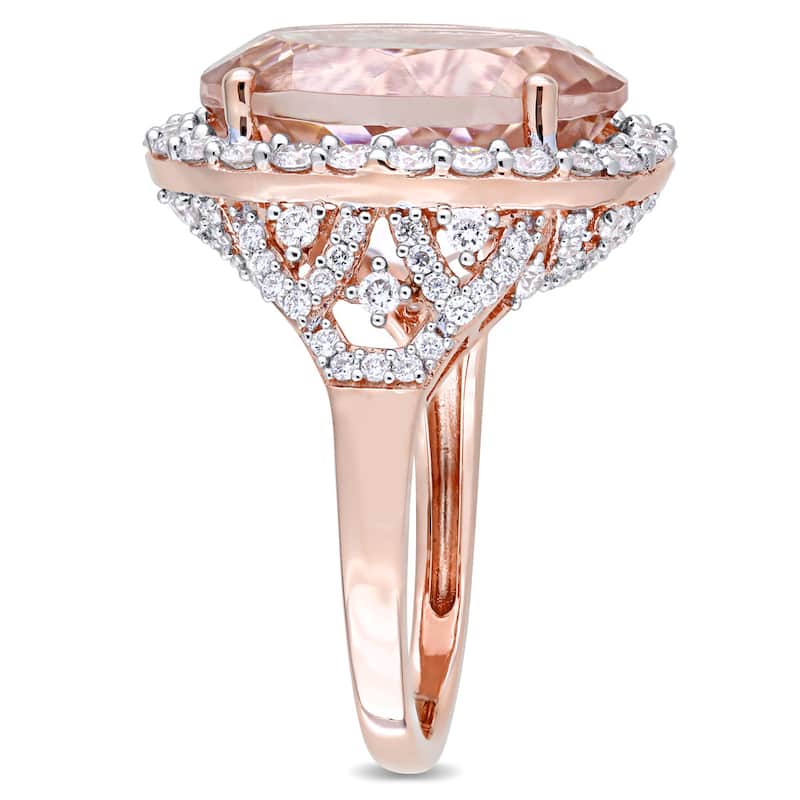 Miadora Signature Collection 14k Rose Gold Oval-Cut Morganite and 1 2/5ct TDW Diamond Halo Cocktail Ring (G-H, SI1-SI2)