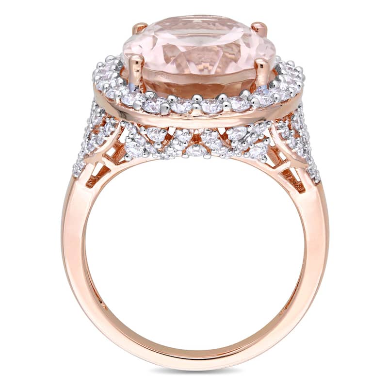 Miadora Signature Collection 14k Rose Gold Oval-Cut Morganite and 1 2/5ct TDW Diamond Halo Cocktail Ring (G-H, SI1-SI2)