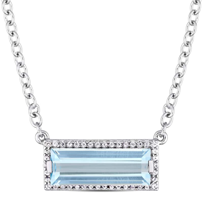 Miadora Sterling Silver Baguette-Cut Sky-Blue Topaz and White Sapphire Bar Necklace - Blue