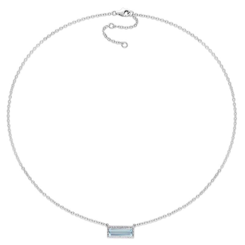 Miadora Sterling Silver Baguette-Cut Sky-Blue Topaz and White Sapphire Bar Necklace - Blue