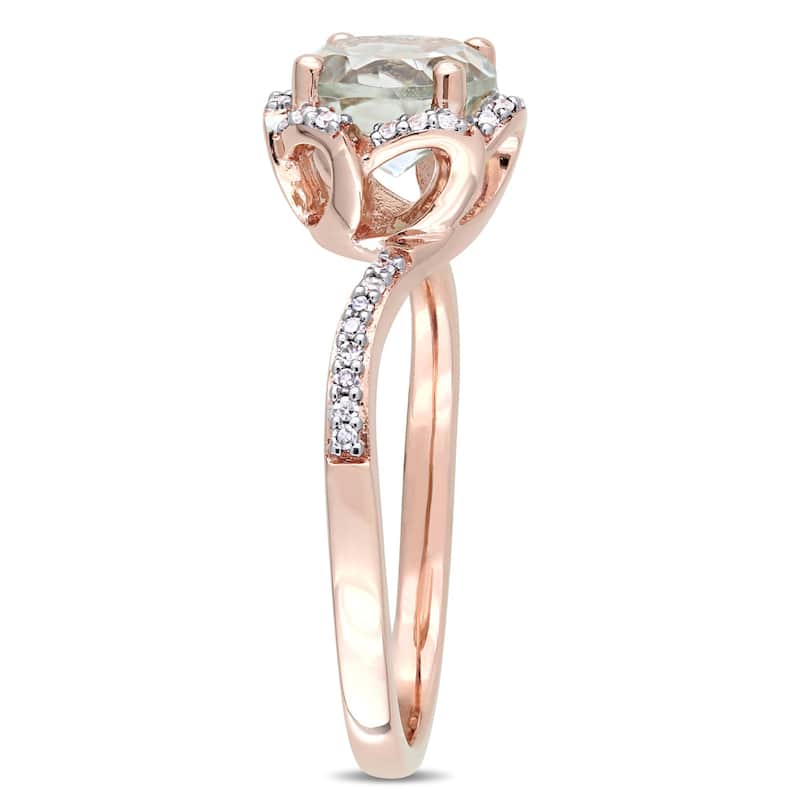 Green Amethyst and 1/10ct TDW Diamond Floral Halo Ring in 14k Rose Gold by Miadora - Purple