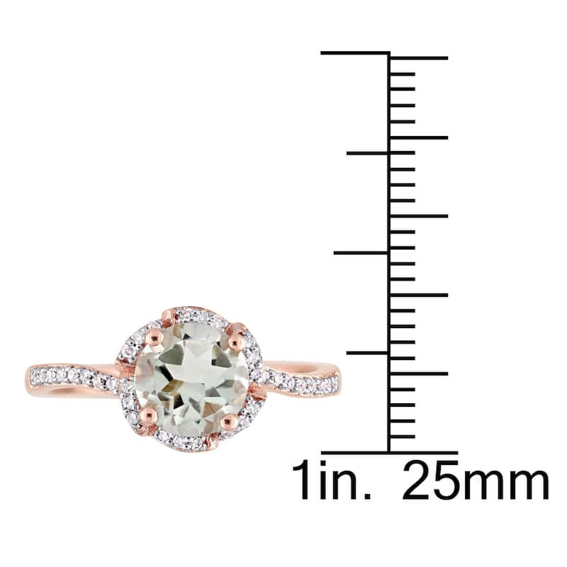 Green Amethyst and 1/10ct TDW Diamond Floral Halo Ring in 14k Rose Gold by Miadora - Purple