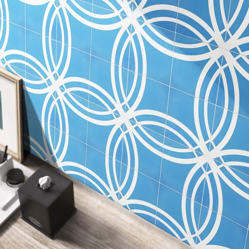 Handmade Tetouan in Blue and White Tile, Pack of 12 (Morocco)