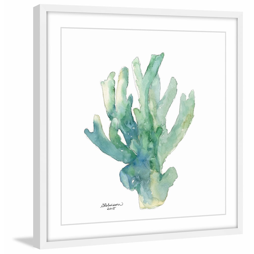 'Green Coral in Watercolor' Framed Painting Print