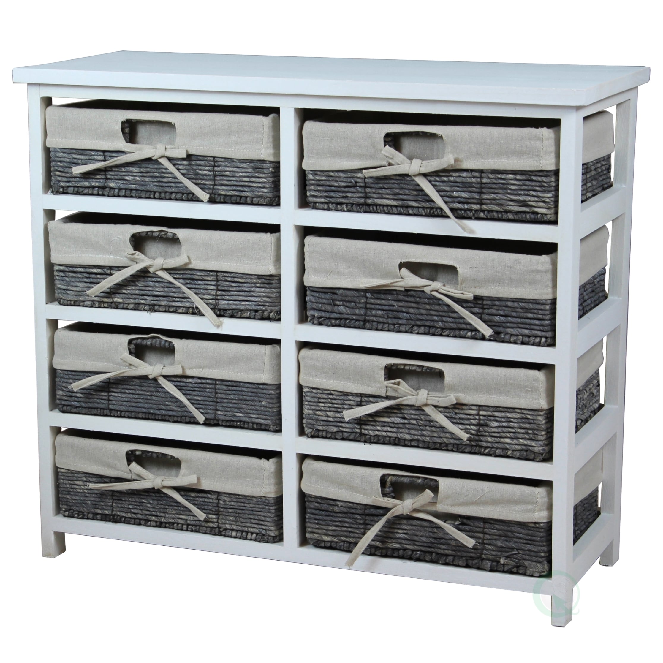 Shop Rustic White Wooden Storage Chest With 8 Fabric Lined Baskets
