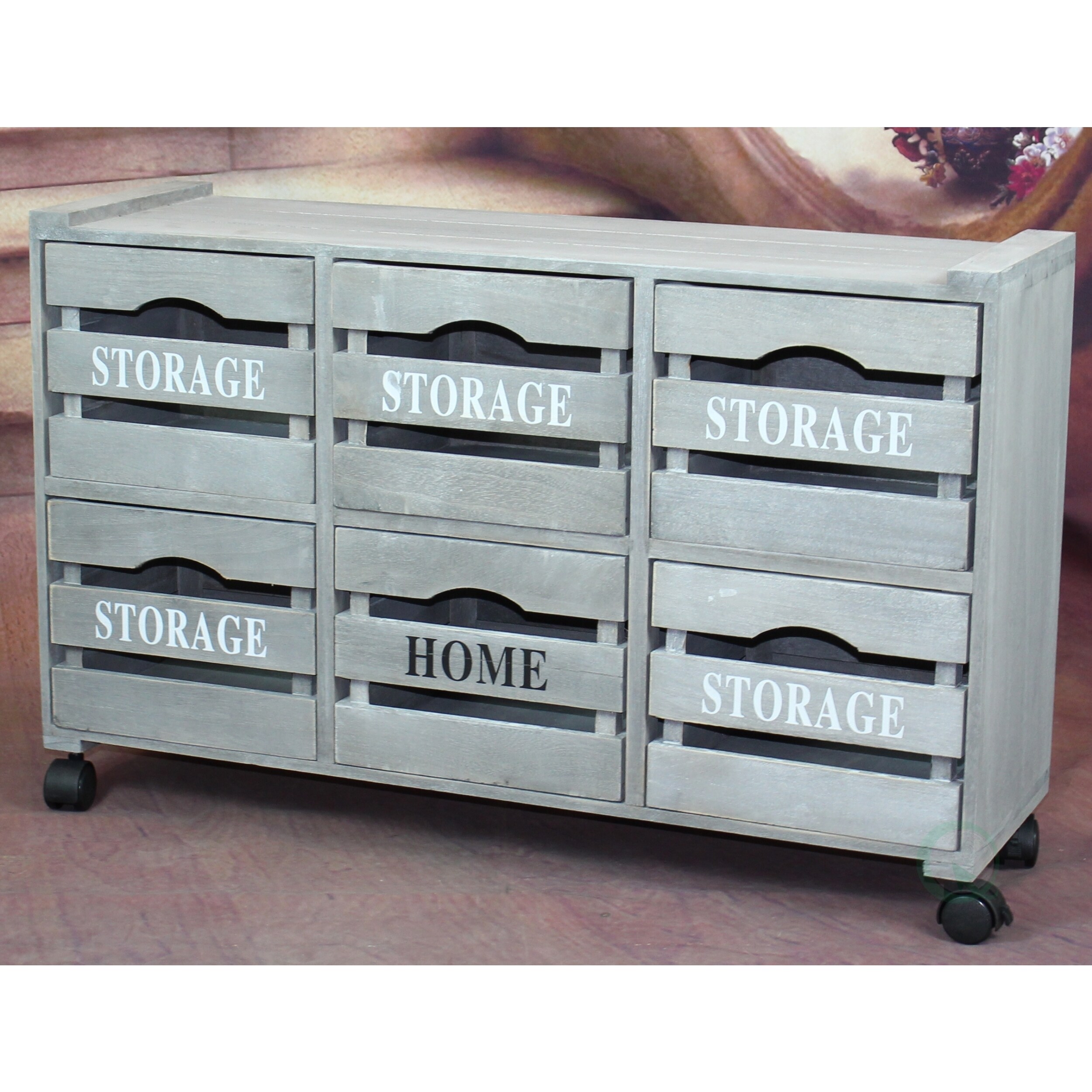Shop Rustic Gray Cabinet Storage Chest With 6 Crate Style Drawers