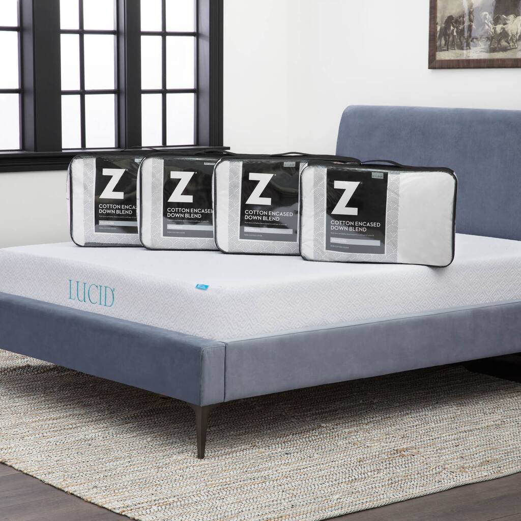 Lucid 10-inch Cal King-size Gel Memory Foam Mattress with 4 Down Blend Pillows