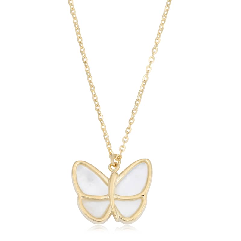 Fremada Italian 14k Yellow Gold and Mother of Pearl Butterfly Necklace (18 inches)