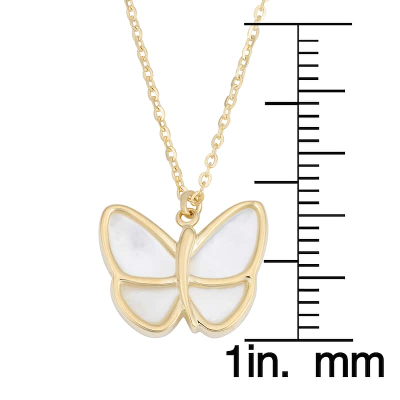Fremada Italian 14k Yellow Gold and Mother of Pearl Butterfly Necklace (18 inches)