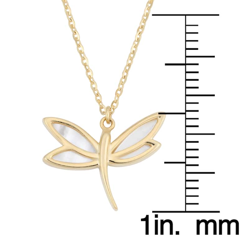 Fremada Italian 14k Yellow Gold and Mother of Pearl Dragonfly Necklace (18 inches)