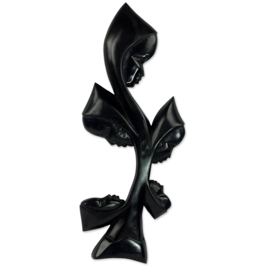 Handmade Wood Wall Sculpture'Tree of Faces' (Ghana) - 17.75" H x 7" W x 0.8" D