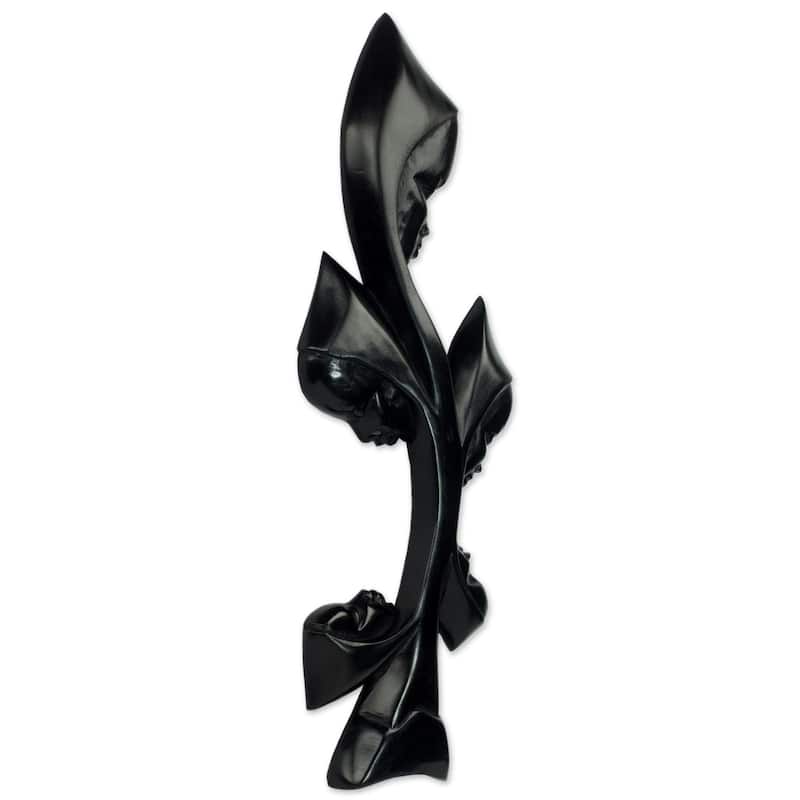 Handmade Wood Wall Sculpture'Tree of Faces' (Ghana) - 17.75" H x 7" W x 0.8" D