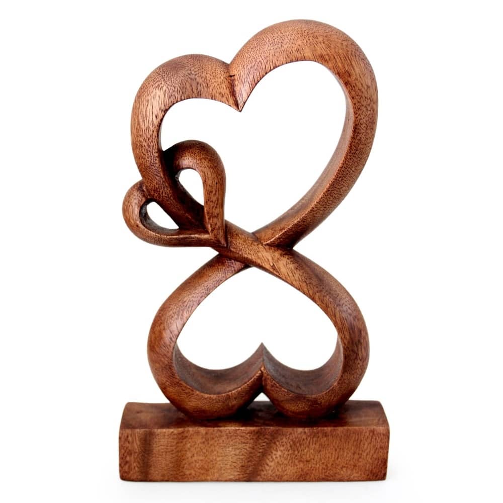 Handmade Love Blossoms Wood Sculpture (Indonesia) - 9.75" H x 6" W x 1.5" D