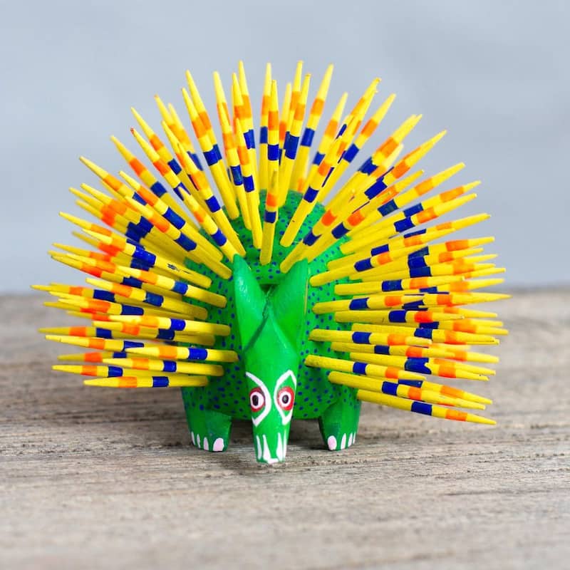 NOVICA Handmade Copal Wood Alebrije, 'Cute Porcupine' (Mexico) - 3.7