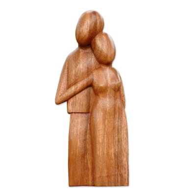 NOVICA Handmade Wood Sculpture, 'Young Family' (Indonesia) - 11" H x 4.3" W x 2" D