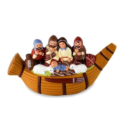 Handmade Christmas in A Reed Canoe Ceramic Nativity (Peru)