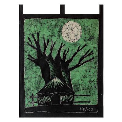 Batik Wall Hanging, 'My Village Mamfe' (Ghana)