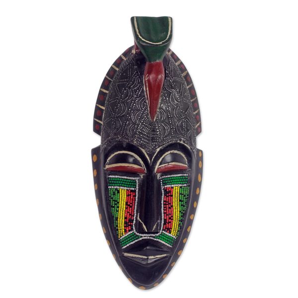 Shop African Beaded Wood Mask, 'Adom Parrot' (Ghana) - Black/multi - On ...