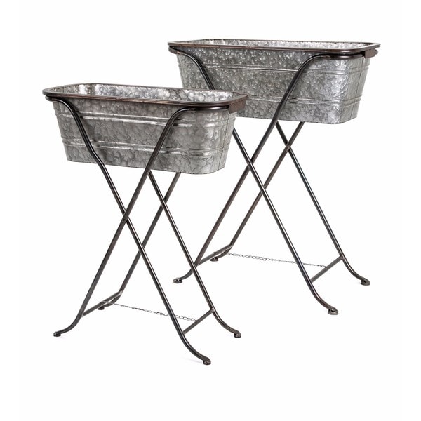 Blaklin Galvanized Planters on Stand - Set of 2
