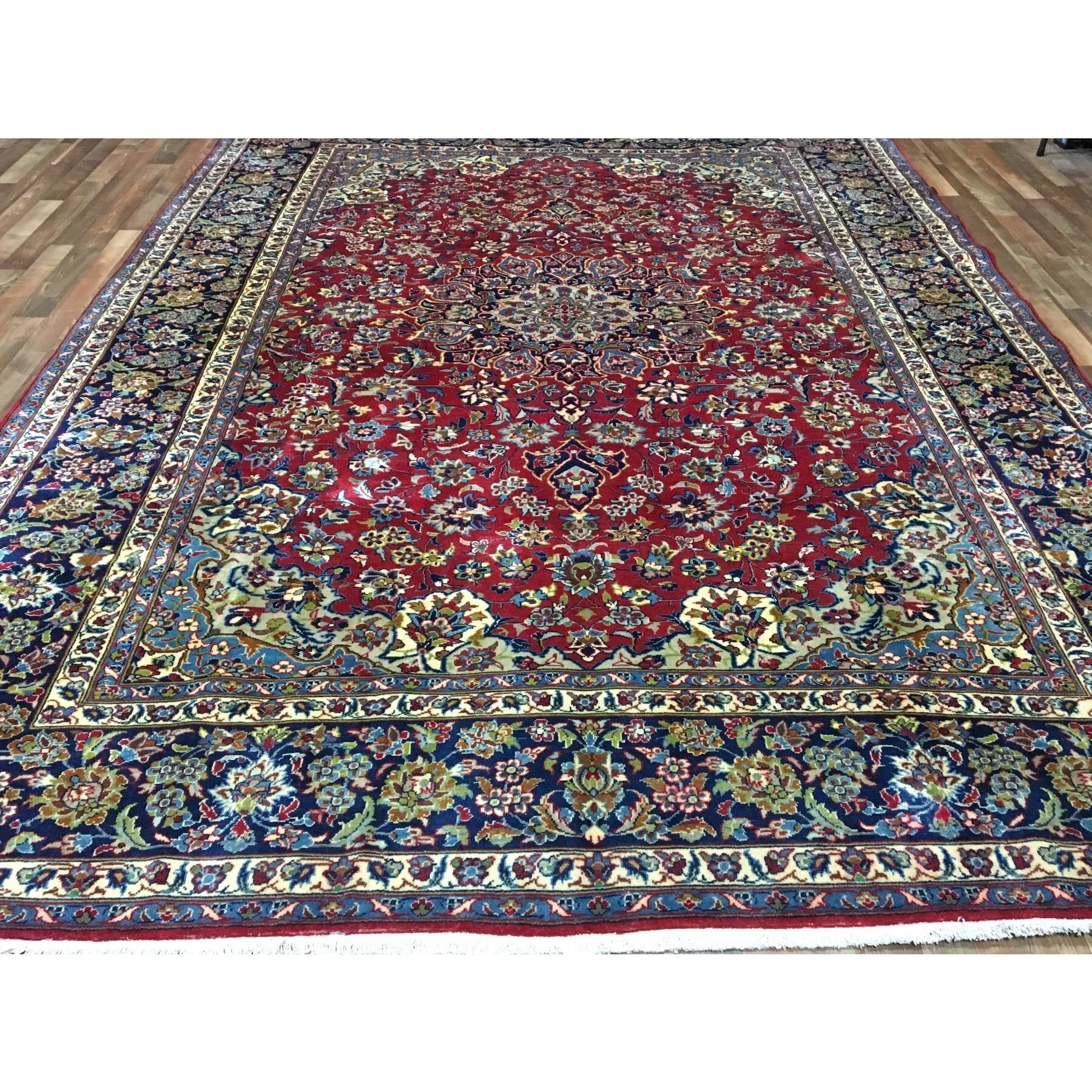 FineRugCollection Handmade SemiAntique Fine Persian Isfahan Red and