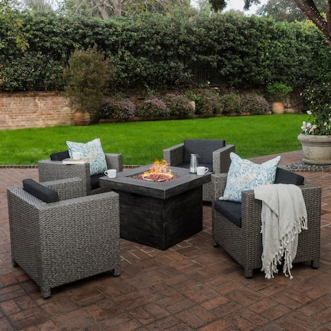 Puerta Outdoor 4-piece Wicker Chair Set with Square Firepit by Christopher Knight Home