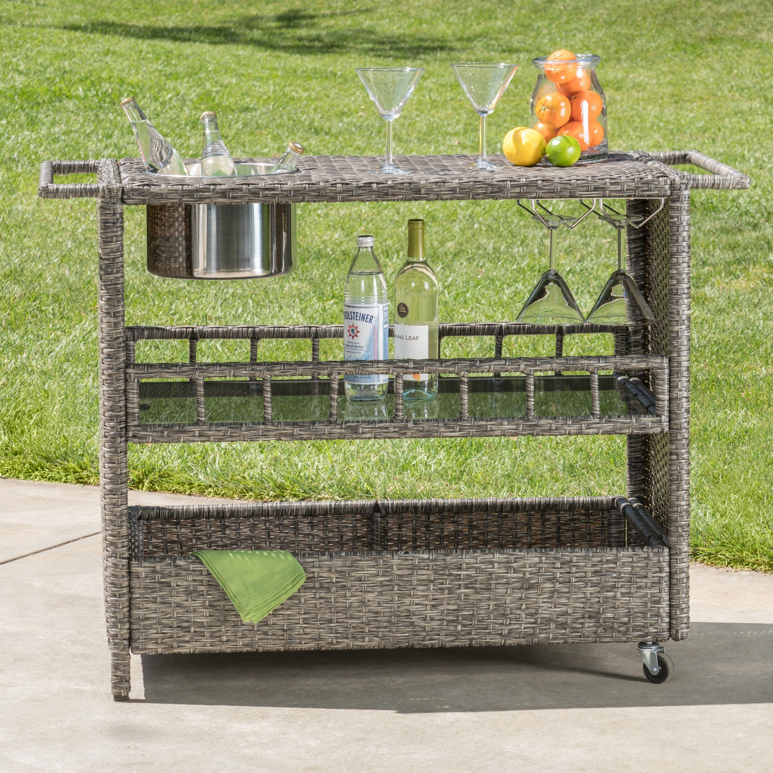 wicker patio bar cart