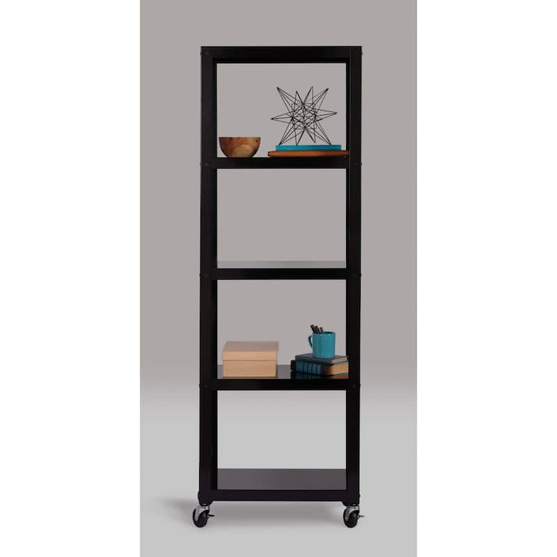 Office Dimensions 72" High Rolling 5 Shelf Bookcase, Industrial Metal, White - Black