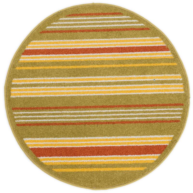 Alexander Home Palm Striped Rug - Citron/Multi - 3' x 3'
