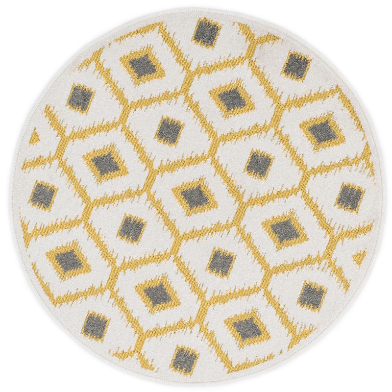 Alexander Home Palm Geometric Ikat Rug - Citron/Ivory - 3' x 3' /Surplus
