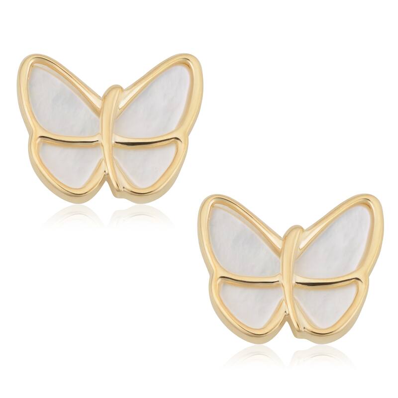 14k Yellow Gold Mother of Pearl Butterfly Earrings
