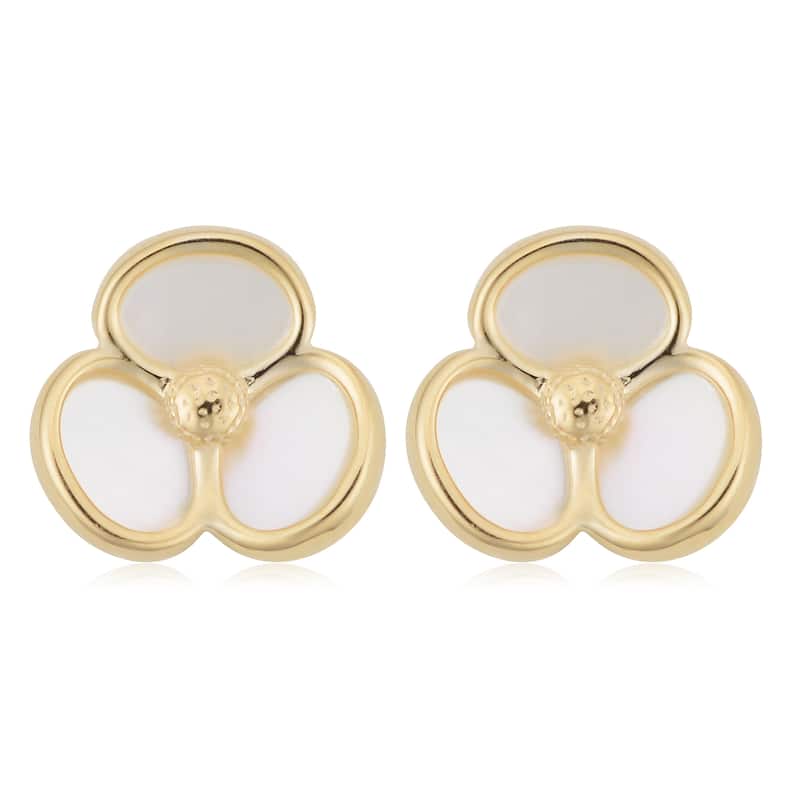 14k Yellow Gold Mother of Pearl Flower Earrings