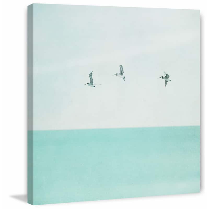 '3 Seagulls' Painting Print on Wrapped Canvas - Blue