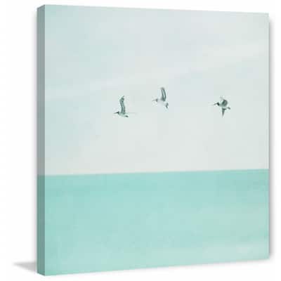 '3 Seagulls' Painting Print on Wrapped Canvas - Blue