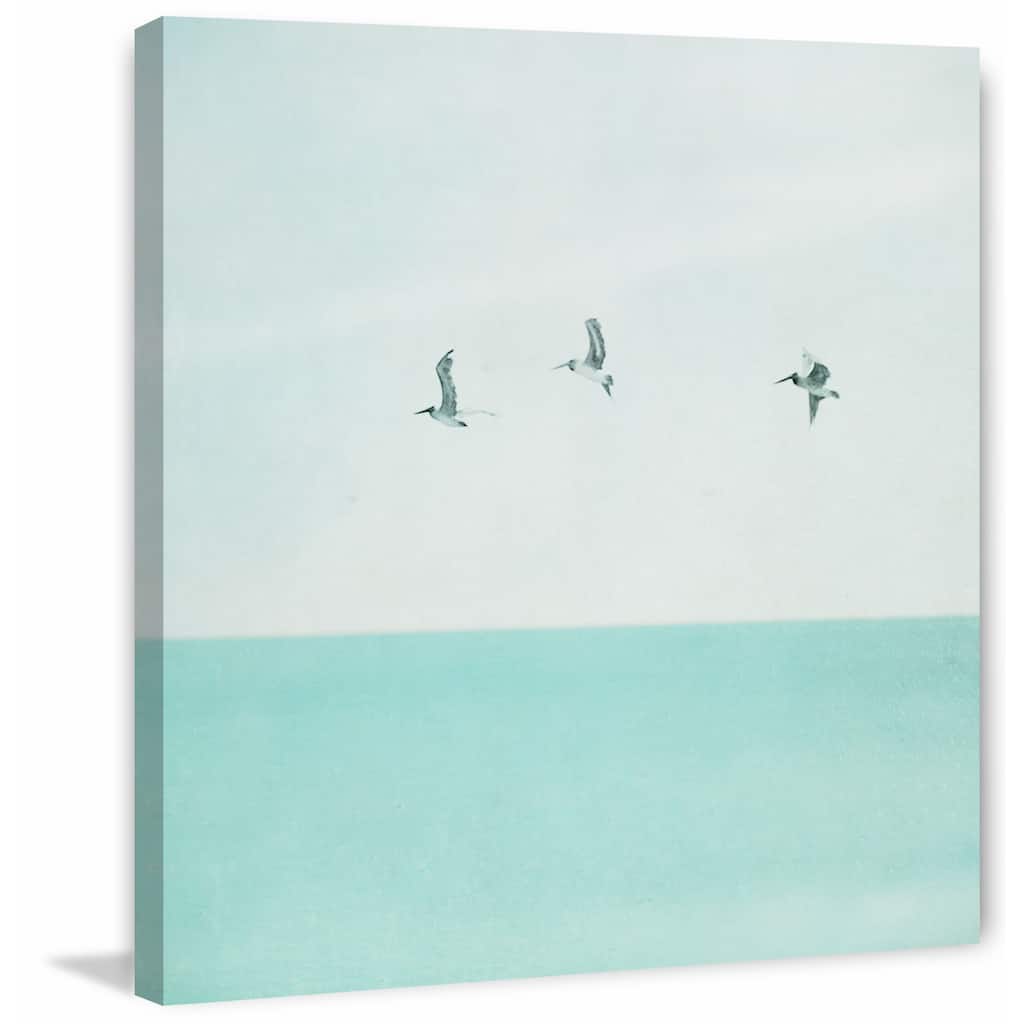 '3 Seagulls' Painting Print on Wrapped Canvas - Blue