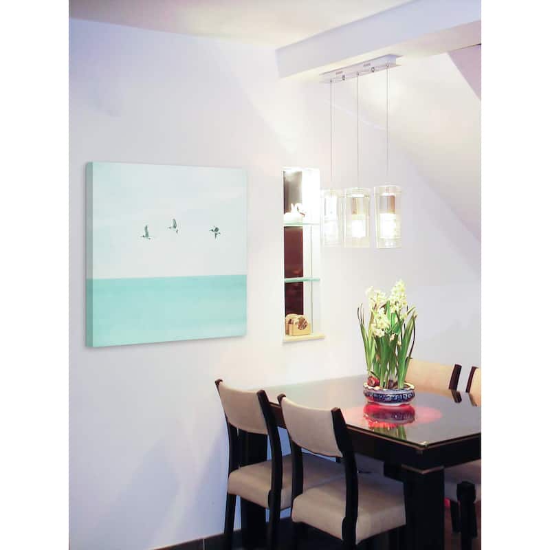 '3 Seagulls' Painting Print on Wrapped Canvas - Blue