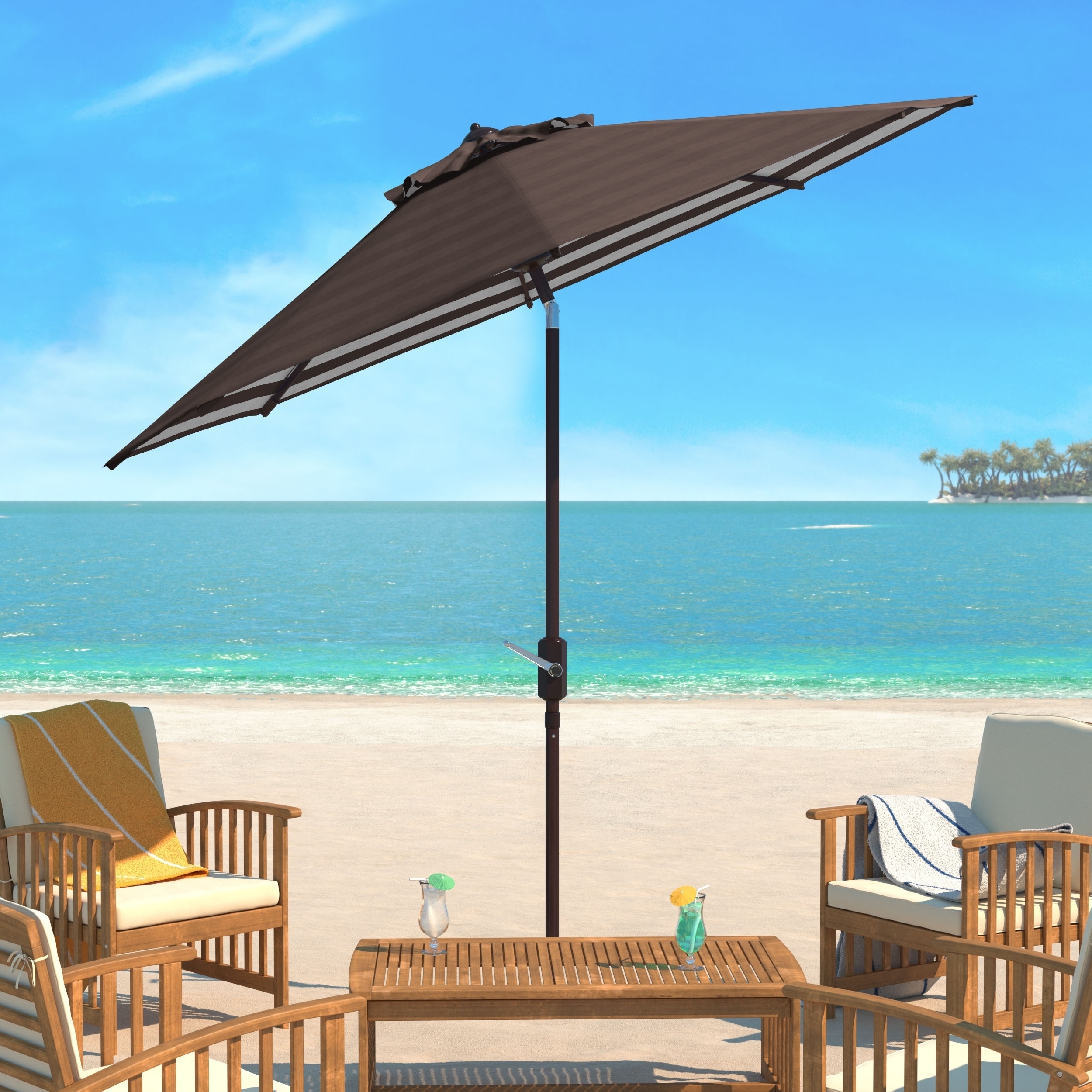 Shop Black Friday Deals On Safavieh Athens Inside Out Striped 9 Ft Crank Brown White Outdoor Umbrella Overstock 14586560