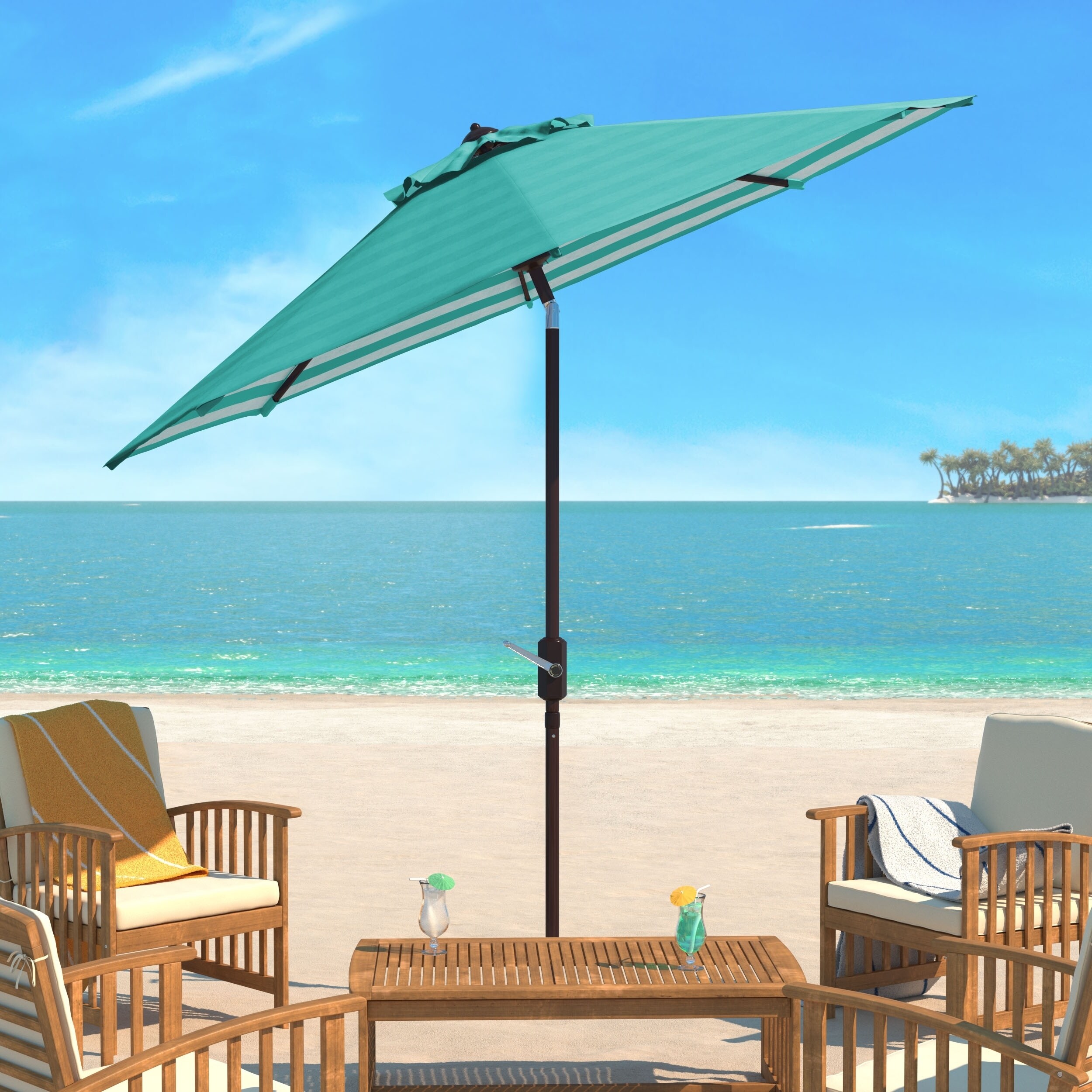 Shop Black Friday Deals On Safavieh Athens Inside Out Striped 9 Ft Crank Dark Green White Outdoor Umbrella On Sale Overstock 14586561