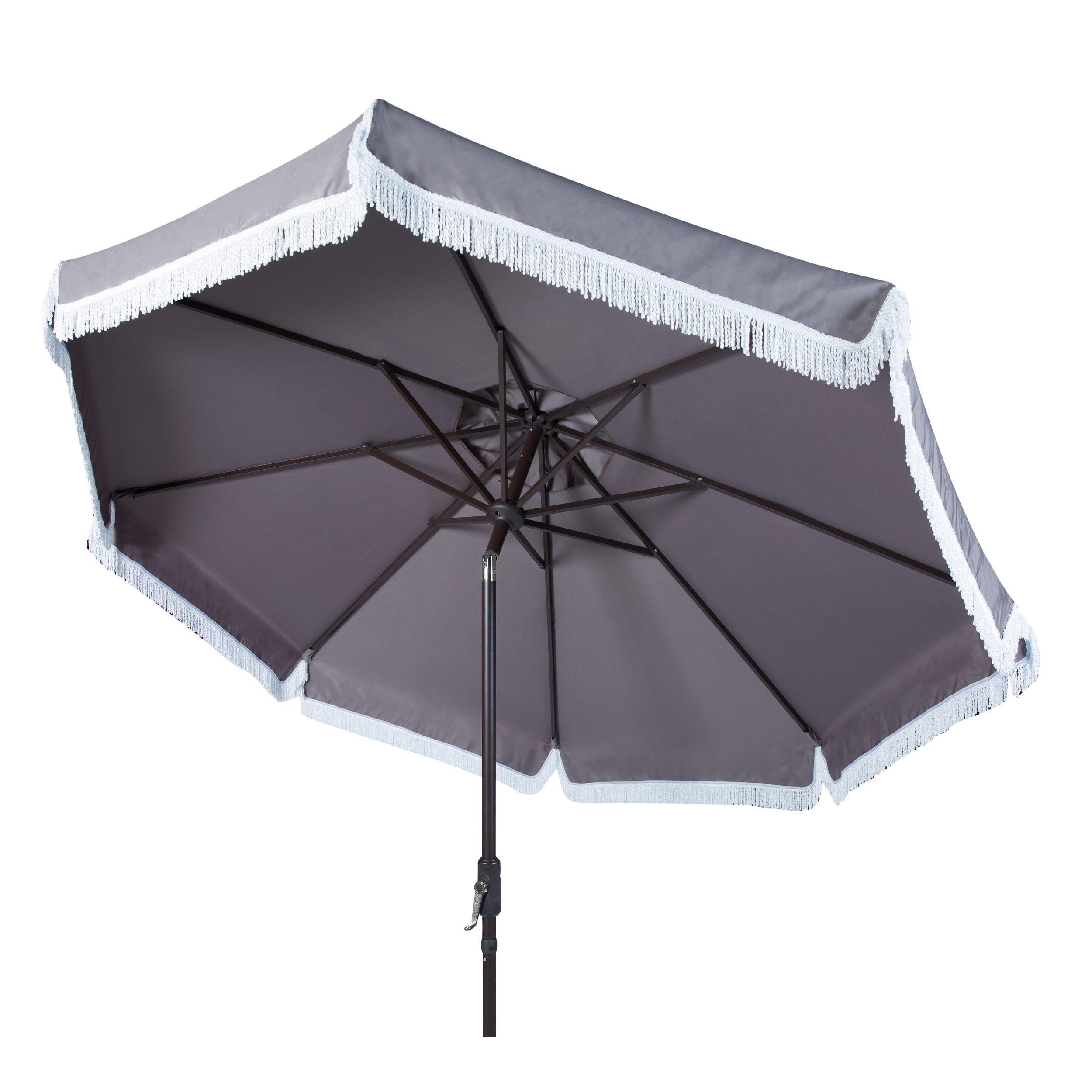 Shop Black Friday Deals On Safavieh Milan Fringe 9 Ft Crank Grey White Outdoor Umbrella Base Not Included Overstock 14586564