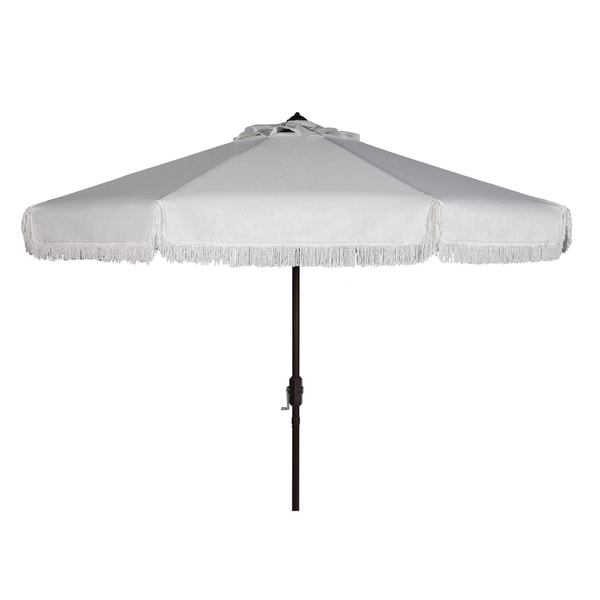 Safavieh Milan Fringe 9 Ft Crank White Outdoor Umbrella