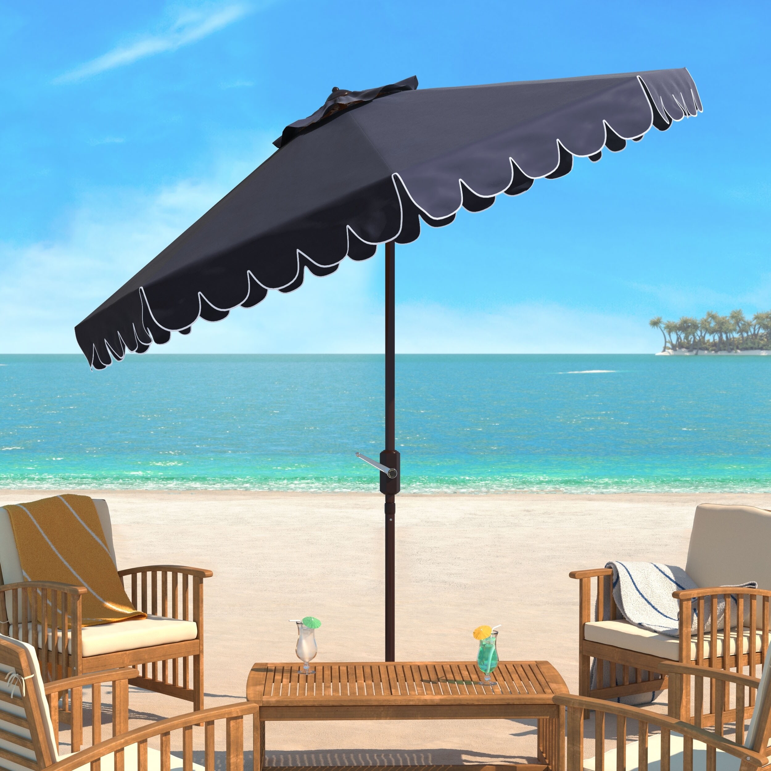 Shop Black Friday Deals On Safavieh Venice Single Scallop 9 Ft Crank Navy White Outdoor Umbrella Base Not Included On Sale Overstock 14586602