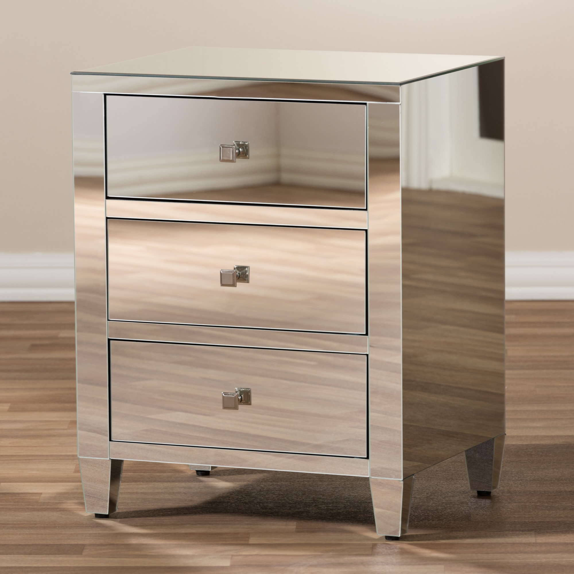 Glam Silver Mirrored Nightstand 2 Piece Set By Baxton Studio On Sale Overstock 14587132