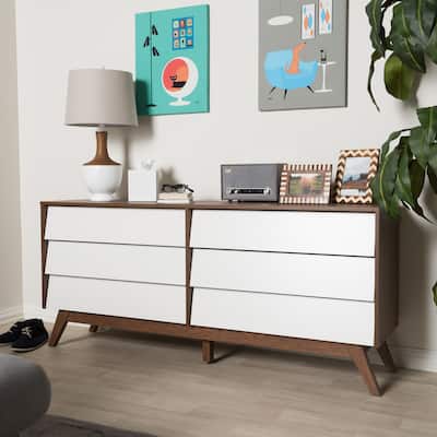 Mid-Century White and Brown Dresser by Baxton Studio