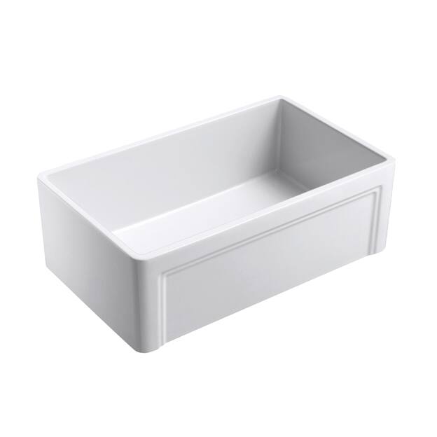 Olde London Fireclay 33" L x 18" W Single Bowl Farmhouse Kitchen Sink with Grid & Strainer in White