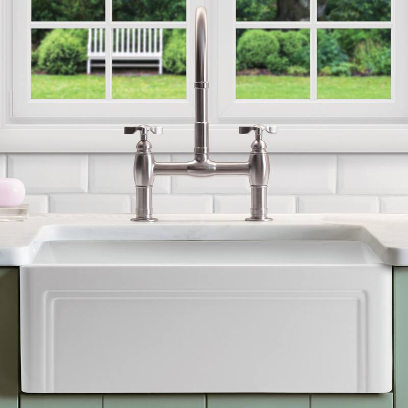 Olde London Fireclay 33" L x 18" W Single Bowl Farmhouse Kitchen Sink with Grid & Strainer in White