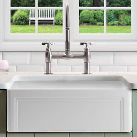 Olde London Fireclay 33" L x 18" W Single Bowl Farmhouse Kitchen Sink with Grid & Strainer in White