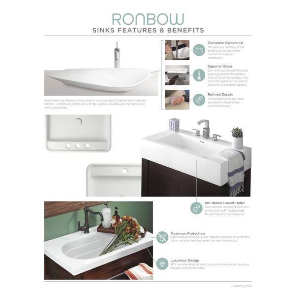 Shop Ronbow Evin 24 Inch Self Rimming Ceramic Bathroom
