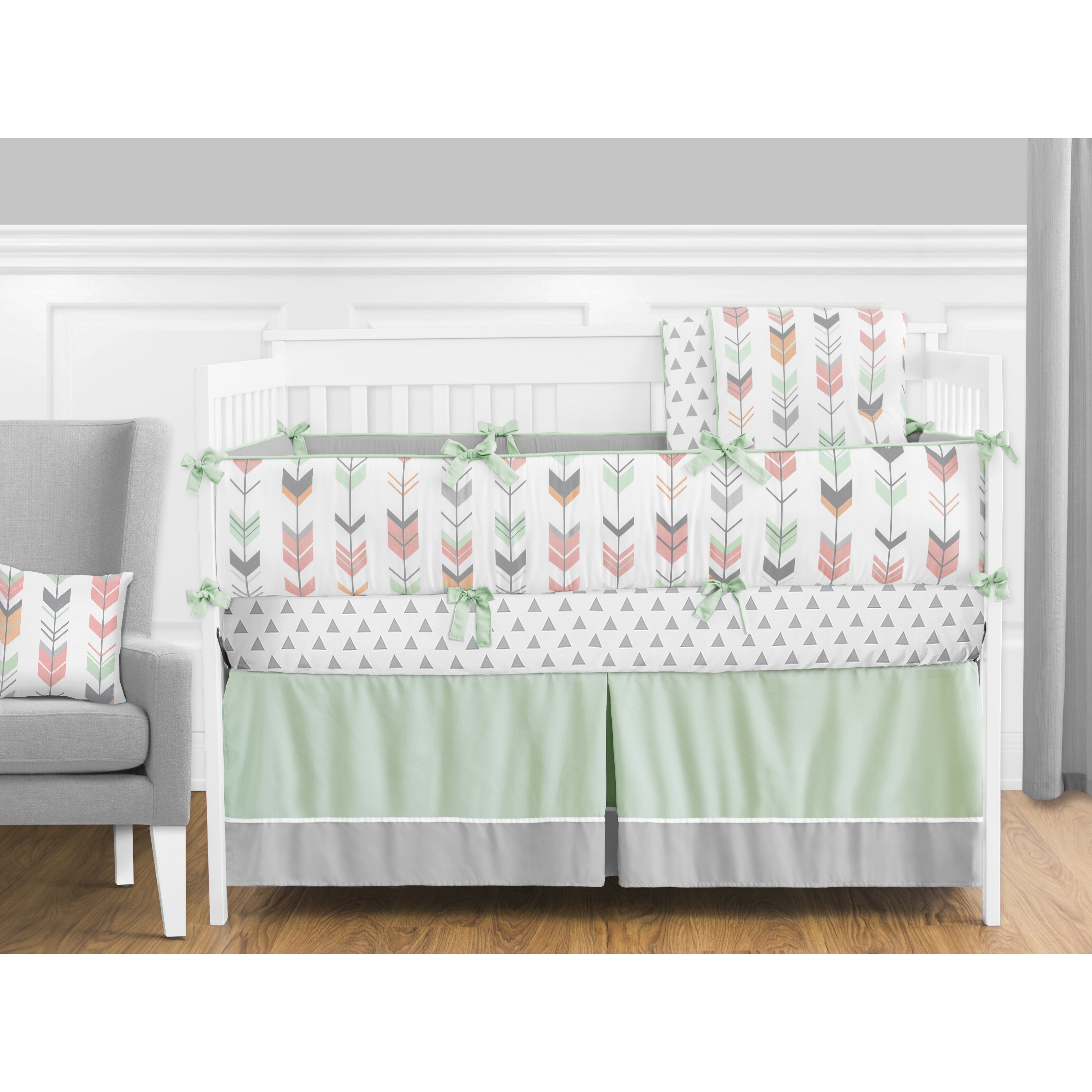 coral and turquoise nursery bedding
