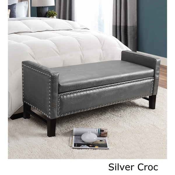 Shop Cabot Faux Leather Storage Bench with Silver Nailhead Trim - On ...