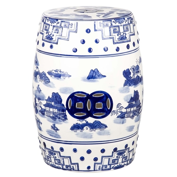 Safavieh Gateless Mist Chinoiserie Blue Garden Stool - 13" x 13" x 18"