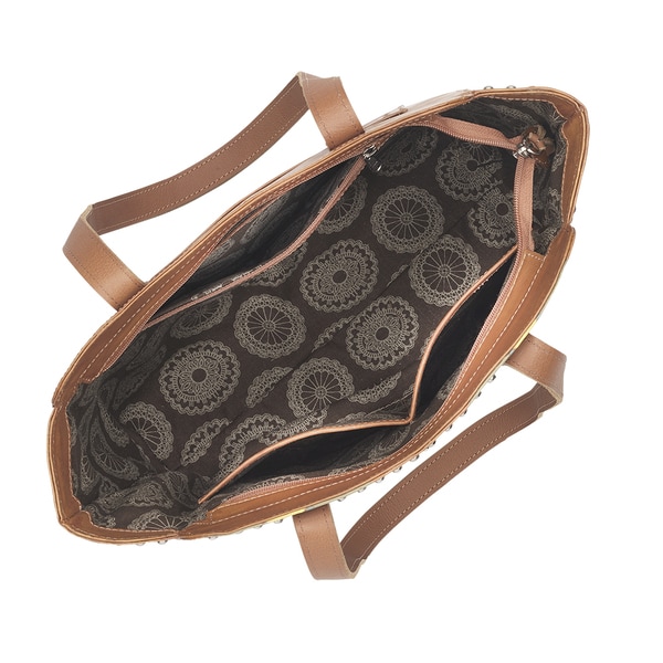 American West Adobe Allure Zip Top Tote Golden Tan Leather